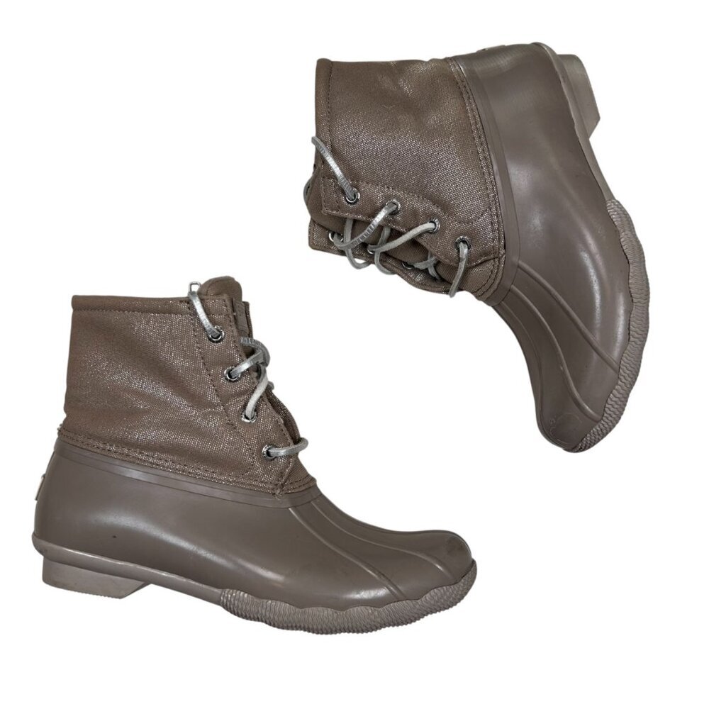Sperry Saltwater Duck Booties 7 Women Boots Neutral Insulated Lace Up Country